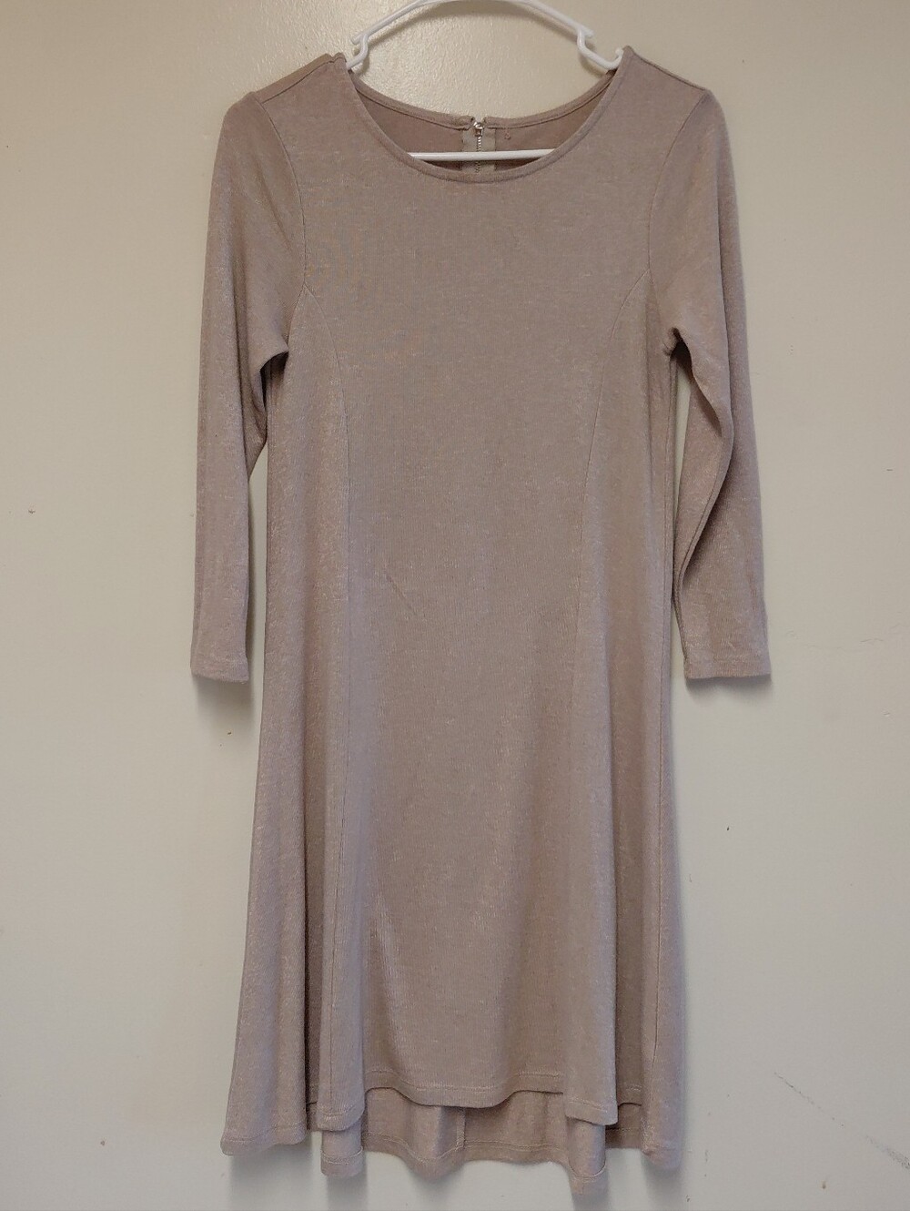Women's Taupe/ Tan Knit Swing Quarter Sleeve Tunic Dress